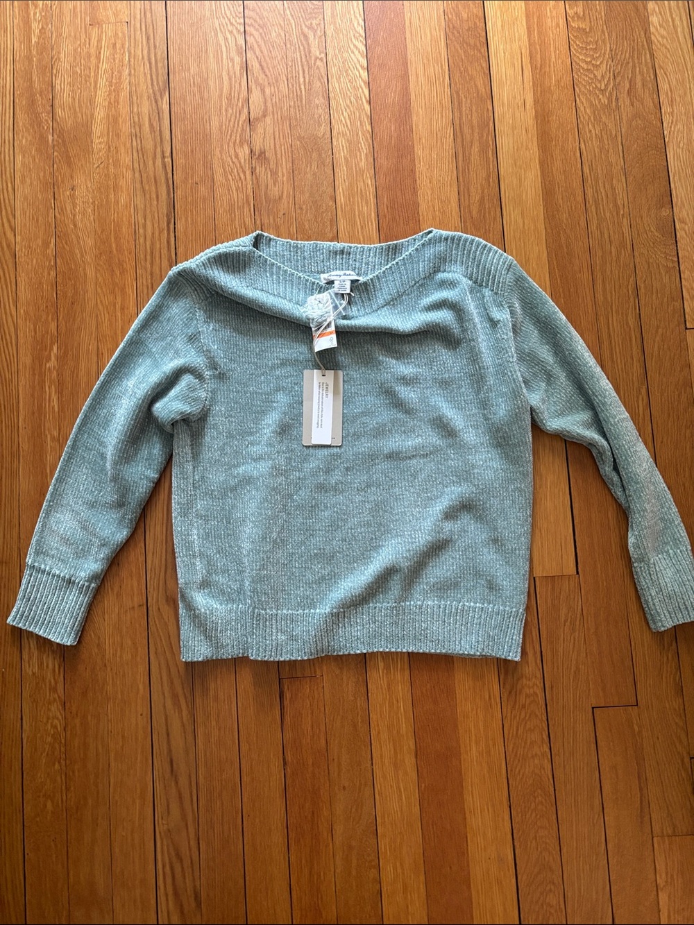 NWT Tommy Bahama Light Seafoam Scoop Neck Knit Chenille boatneck Sweater